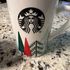 Starbucks Logo Coffee Tea Mug Cup Christmas Trees Holiday 14 Oz Ceramic